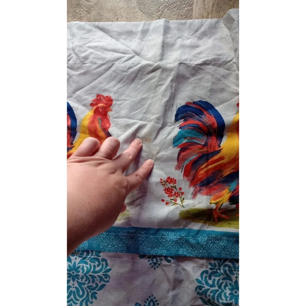 3 pc Curtains Set: 2 Tiers & Valance COUNTRY ROOSTERS Farmhouse Kitchen Boho